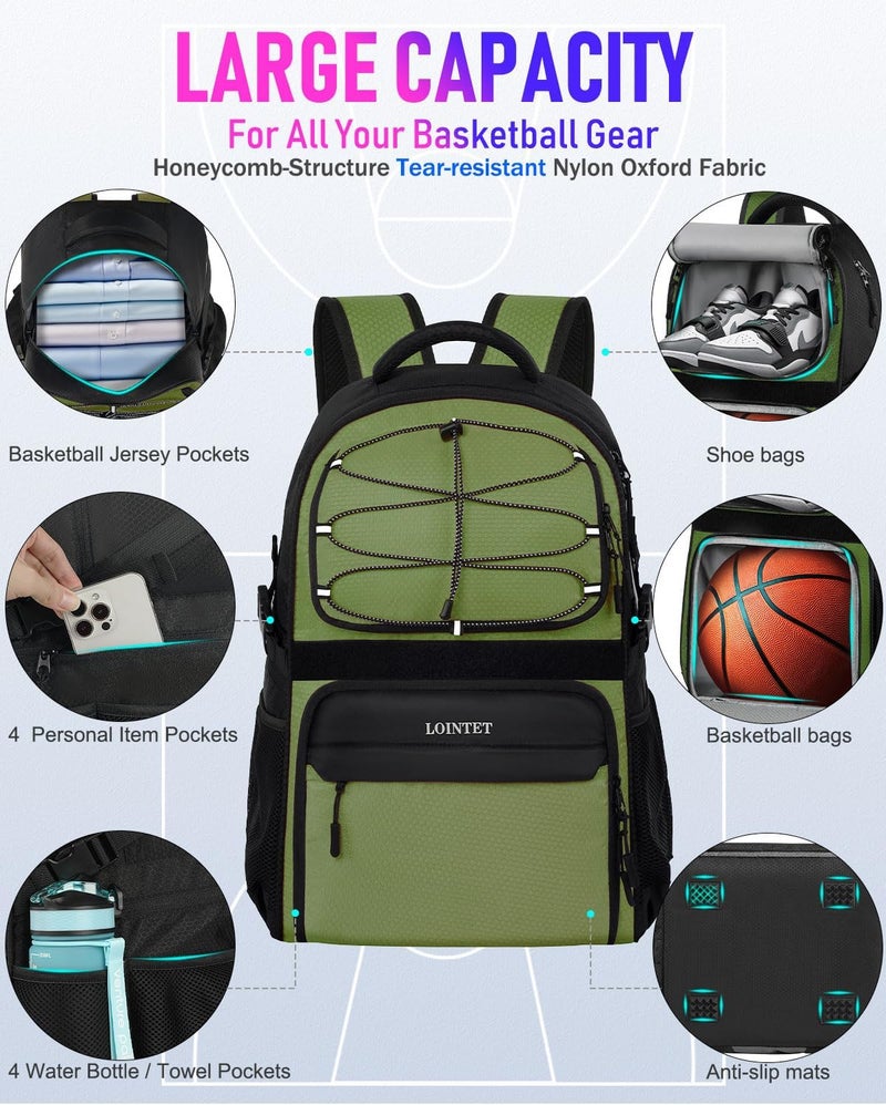 LOINTET Basketball Bag Backpack with Ball Holder Shoes Compartment, Large Basketball Accessories Sports Bag - Image 4